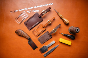 range of leather luggage tag made from pdf patterns