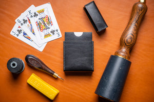 Box stitched leather playing cards box