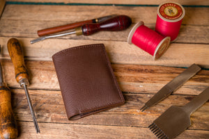 vertial bifold wallet handmade by J.H.Leather