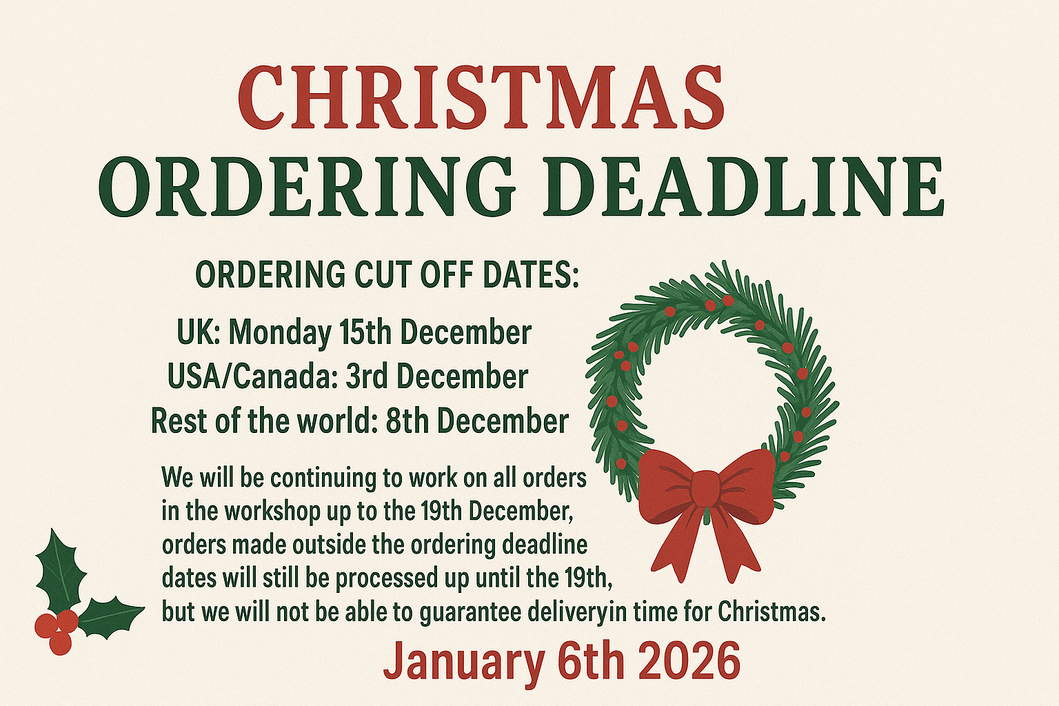 Christmas 2025 Order Deadlines