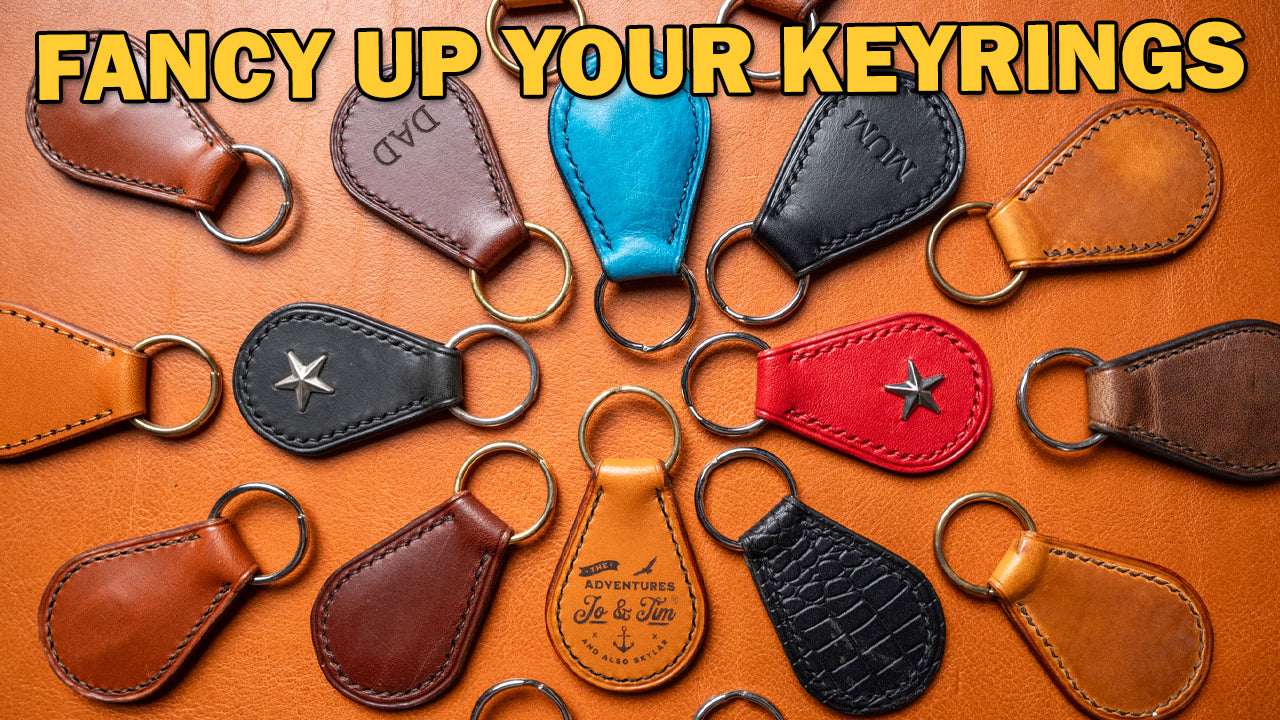 a range of leather keyrings