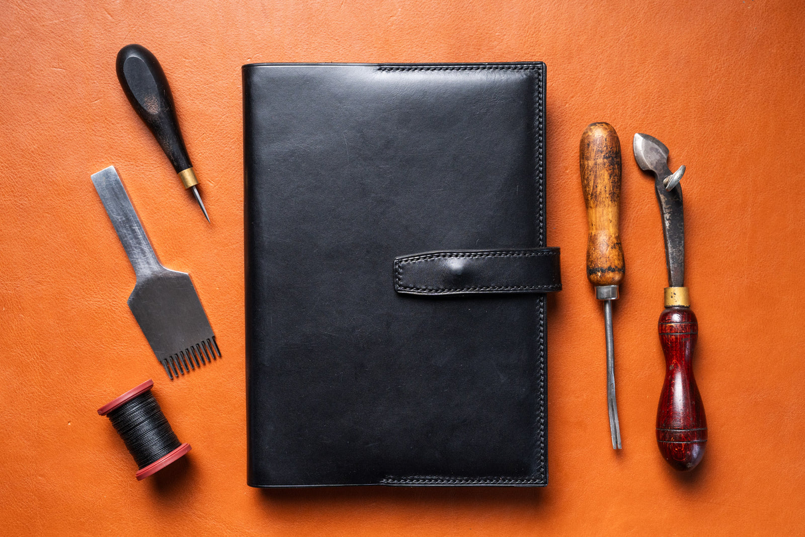 black A5 leather notebook cover