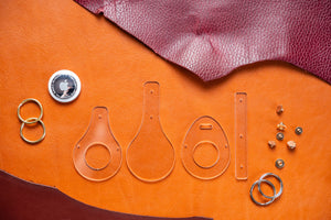 Leather Airtag key chain made with j.h. leather acrylic patterns