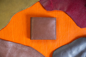 dark brown bifold leather wallet made by hand