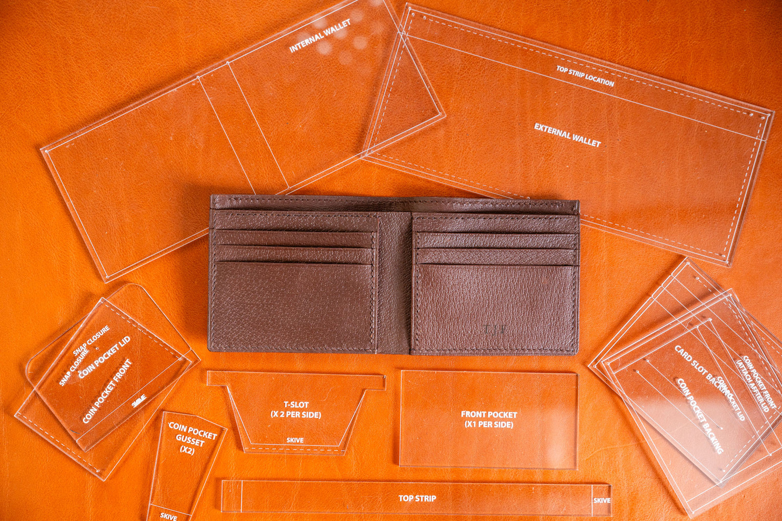 bifold wallet acrylic pattern set for leather craft