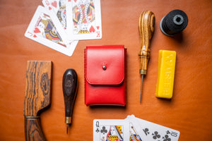 X stitched leather playing cards box