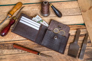 dark brown bifold leather wallet made by hand