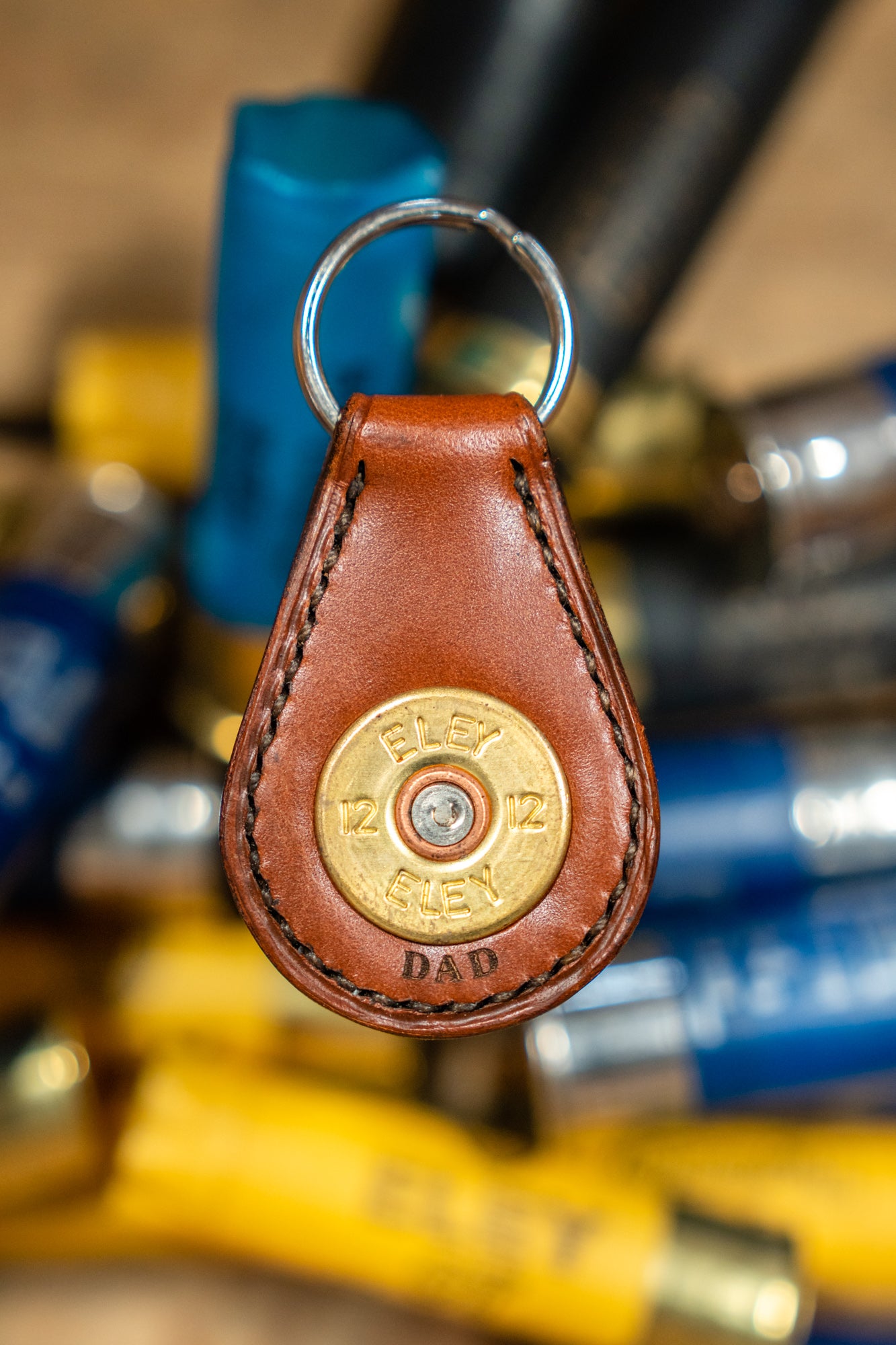engraved leather shotgun keyring