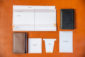 J.H.Leather Trifold wallet pdf pattern pack with 2 completed wallets