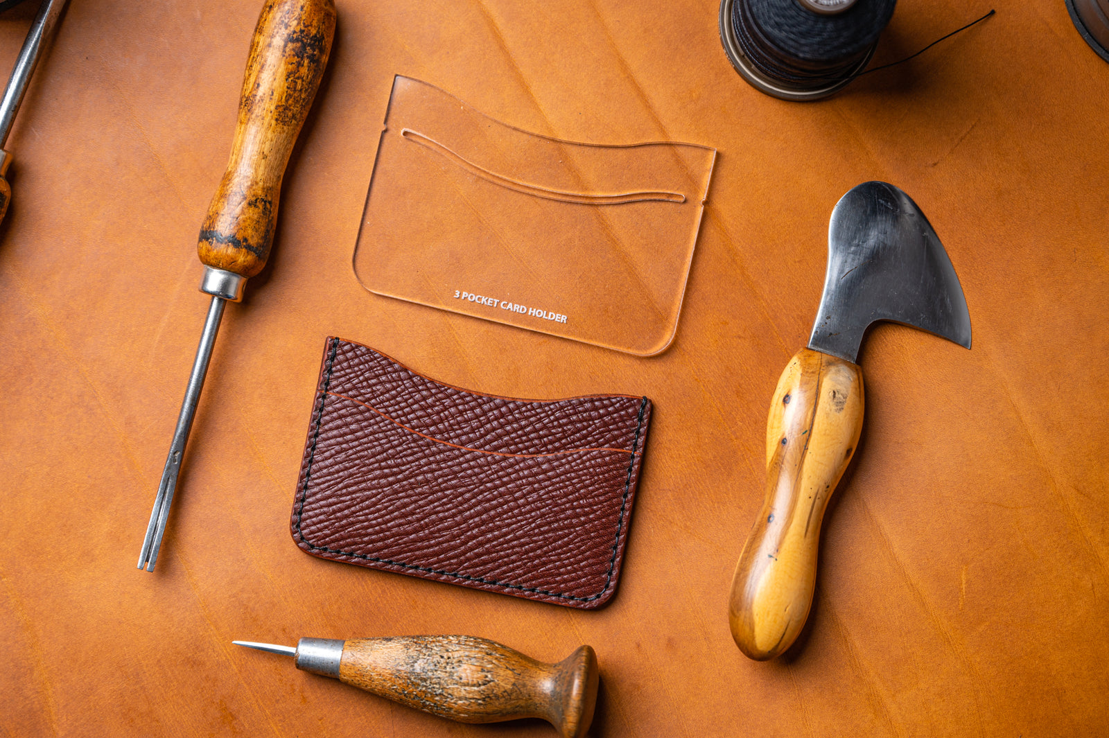 3 pocket card holder acrylic template ny J.H.Leather