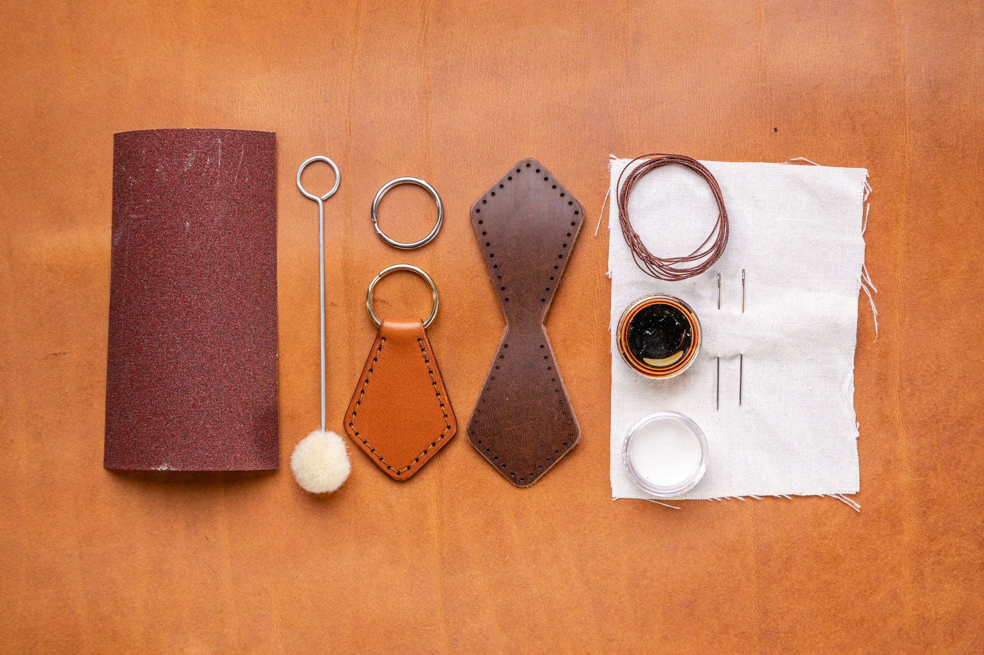 Blank Natural Leather Keyring - DIY Craft Leather, Hallmark Style, Made In Germany