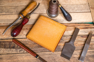 Light tan bifold wallet with coin pocket from J.H.Leather