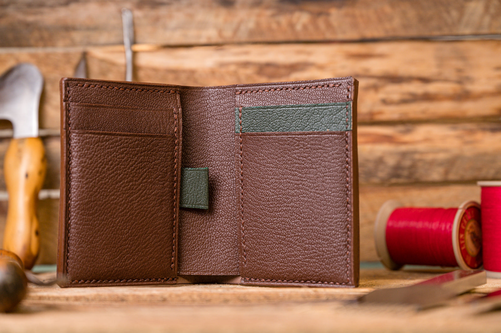 vertial bifold wallet handmade by J.H.Leather