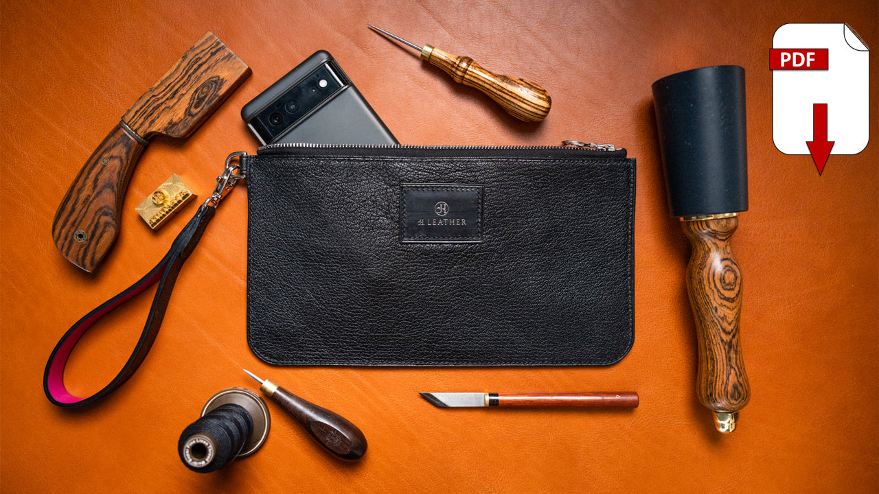 Simple Leathe Clucth Bag PDF Pattern Pack from J.H.Leather